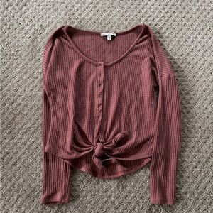 Express Women’s Knit Long Sleeve with Tie Knot Front Detail